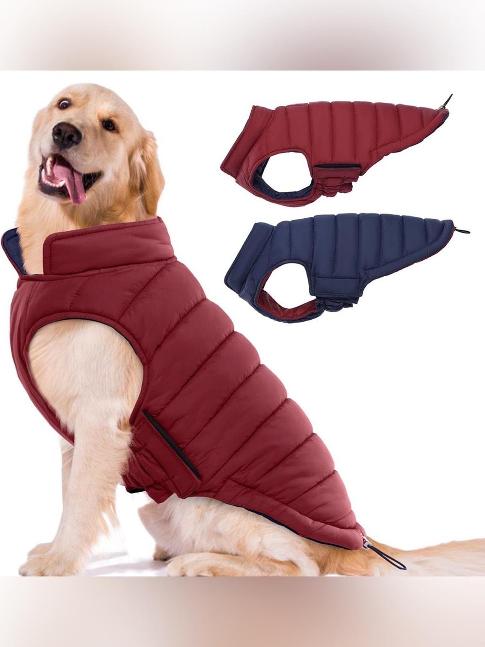 NWT Reversible XL Puffer Vest Dog Coat Water Windproof Dog Jacket Maroon Navy